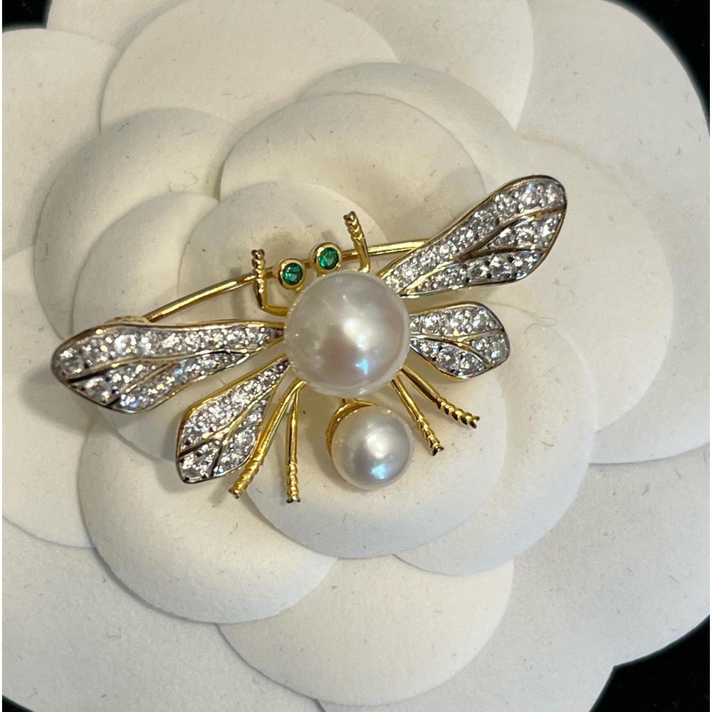 NEW Sterling Silver and Gold Bee Brooch with Gems & Pearls (BBXX006)